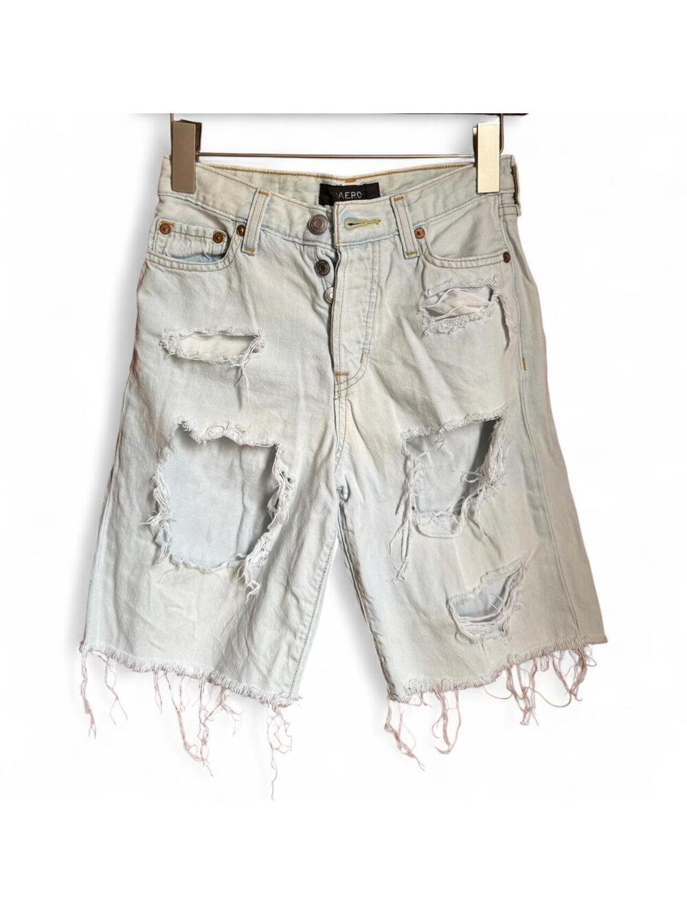 Aeropostale 100% Cotton Baggy Streetwear Light Wash Ripped Denim Jorts Size 00